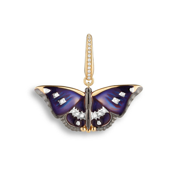 asprey Woodland Purple Butterfly Charm in Enamelled 18ct Yellow Gold with Diamonds