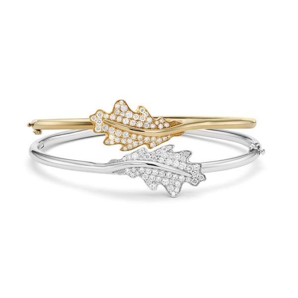 Asprey Woodland Single Oak Leaf Bangle In 18ct White Gold With Diamonds