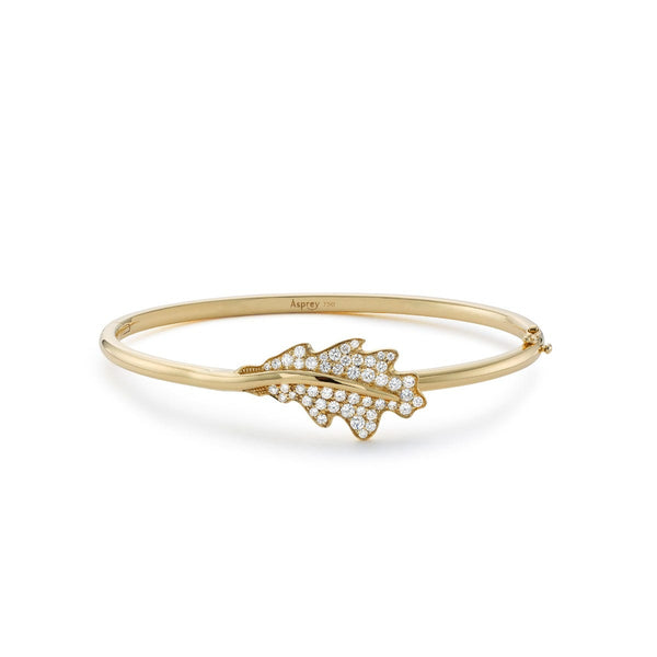 asprey Woodland Single Oak Leaf Bangle in 18ct Yellow Gold with Diamonds