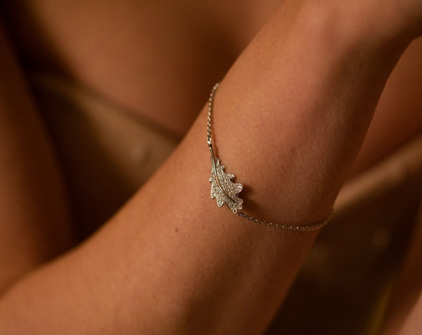 Asprey Woodland Single Oak Leaf Bracelet In 18ct White Gold With Diamonds