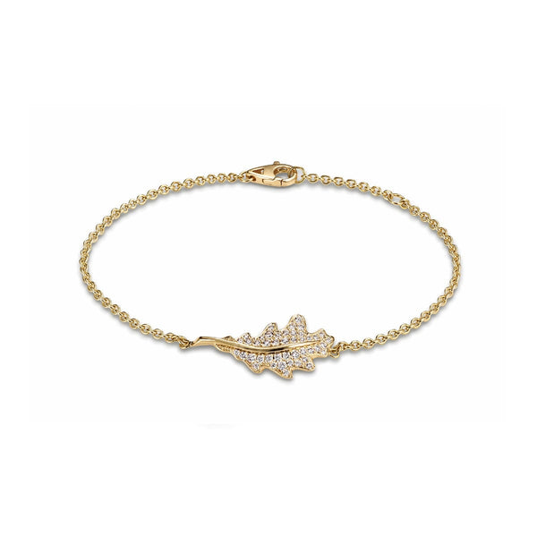 asprey Woodland Single Oak Leaf Bracelet in 18ct Yellow Gold with Diamonds