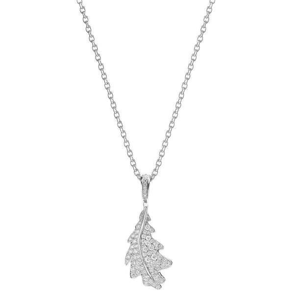 asprey Woodland Single Oak Leaf Pendant in 18ct White Gold with Diamonds