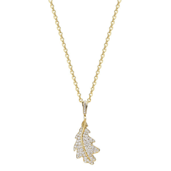 asprey Woodland Single Oak Leaf Pendant in 18ct Yellow Gold with Diamonds