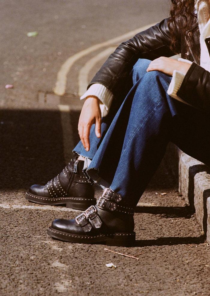 Asra Camelia Black Buckle Boot
