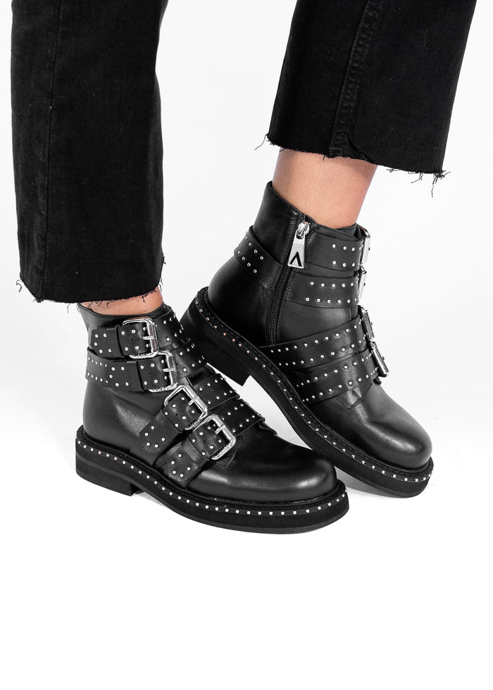 Asra Camelia Black Buckle Boot