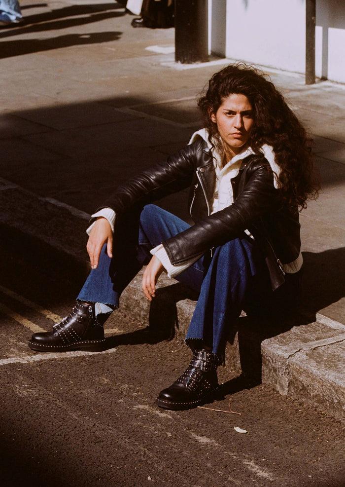 Asra Camelia Black Buckle Boot