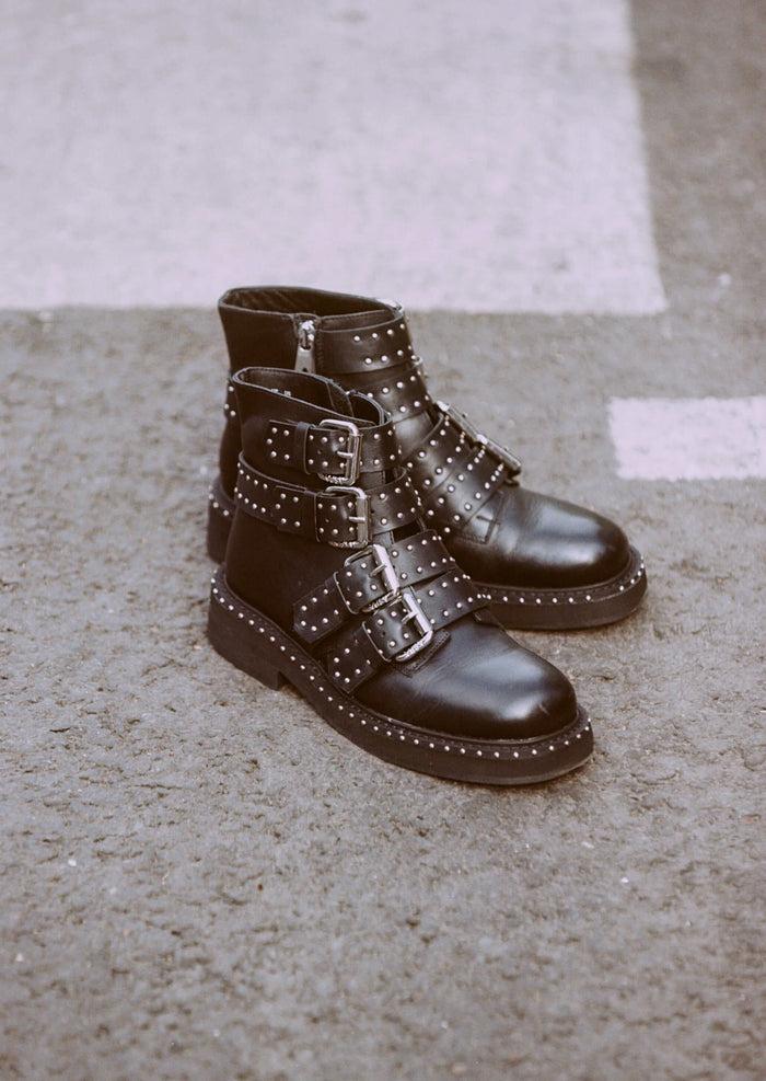 asra Camelia Black Buckle Boot