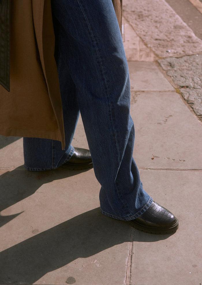 asra Clovie Black Croc Chelsea Boot