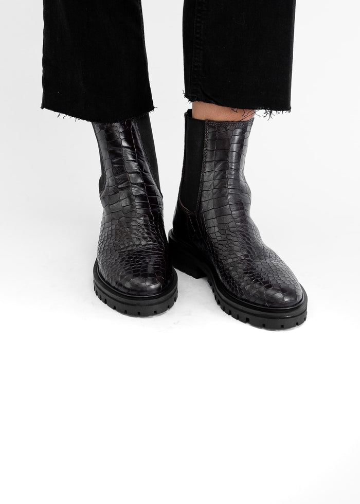 Asra Clovie Mocha Croc Chelsea Boot