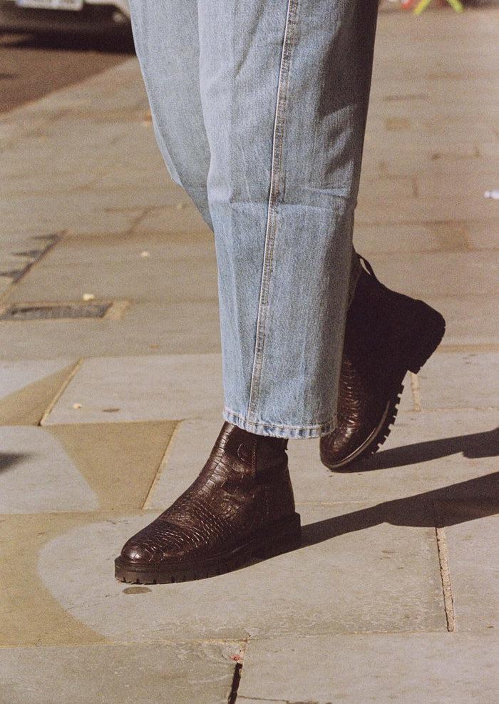 asra Clovie Mocha Croc Chelsea Boot