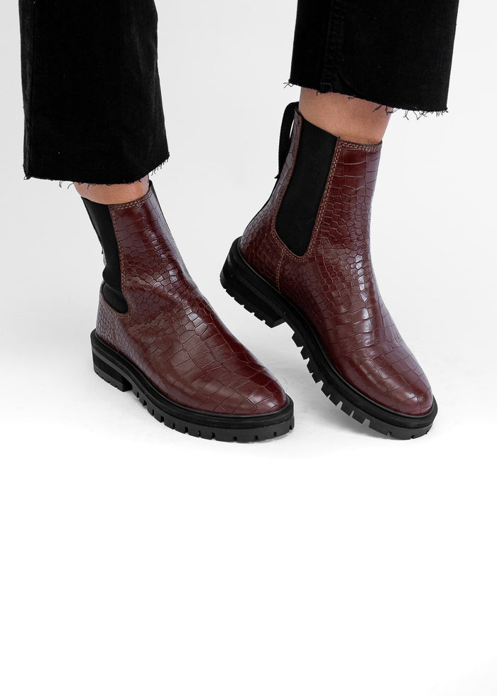 Asra Clovie Tawny Croc Chelsea Boot