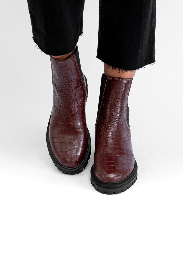Asra Clovie Tawny Croc Chelsea Boot