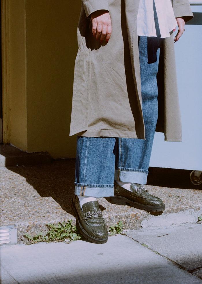 Asra Francine Army Green Croc Loafer