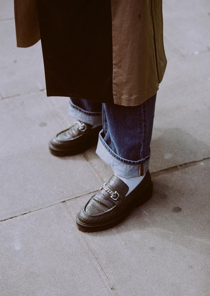 asra Francine Army Green Croc Loafer