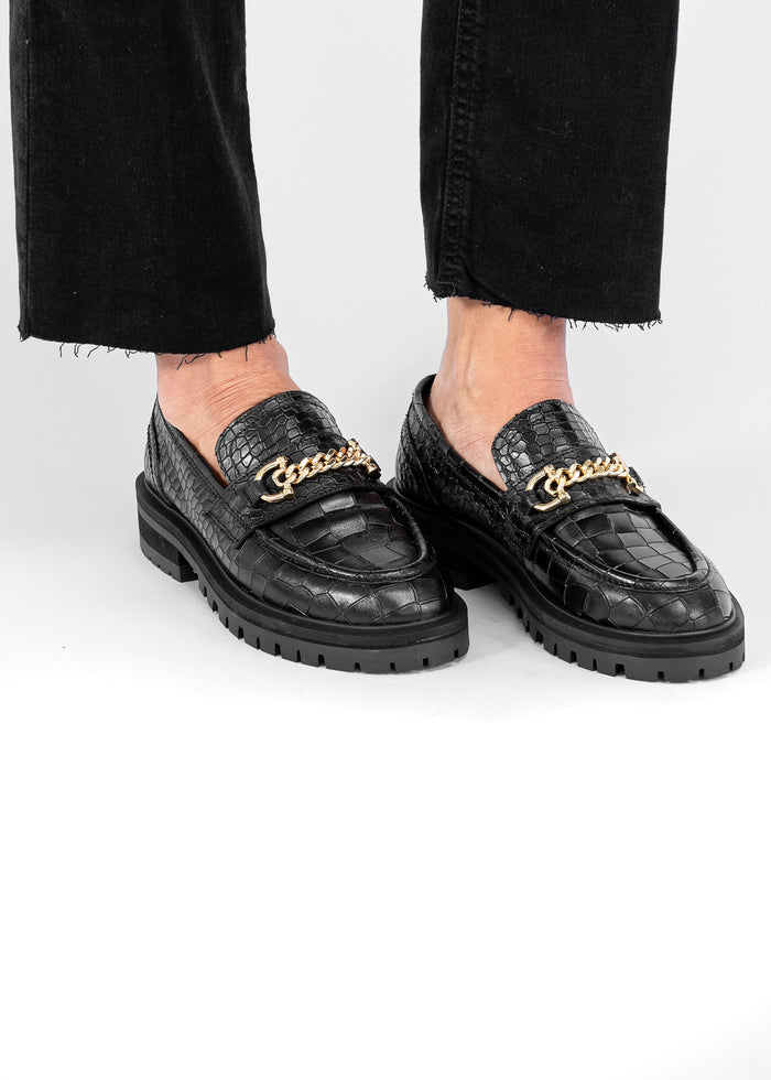 Asra Francine Black Croc Loafer
