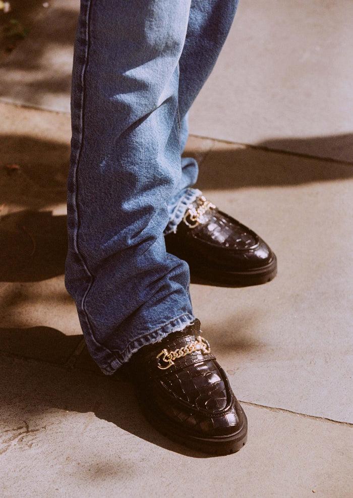Asra Francine Black Croc Loafer