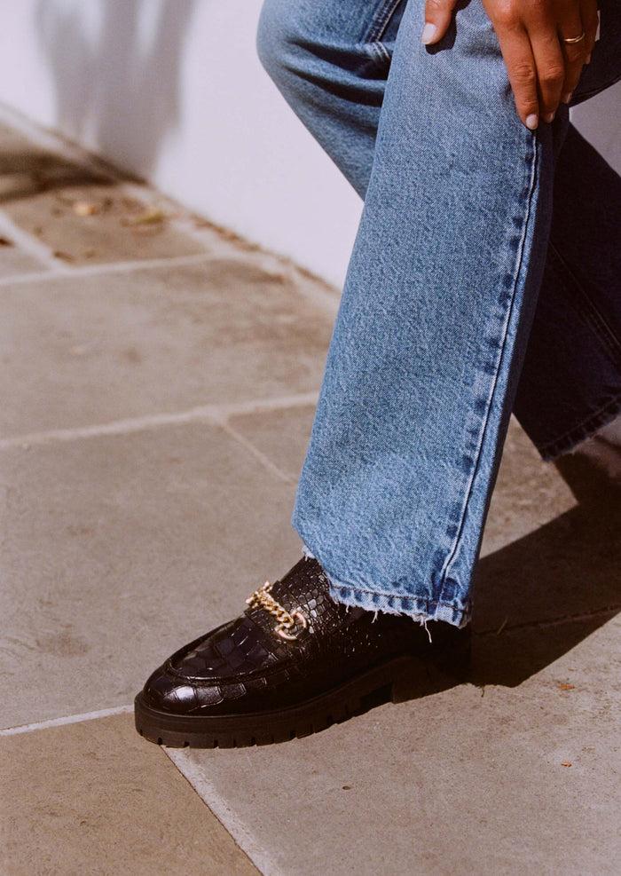 Asra Francine Black Croc Loafer