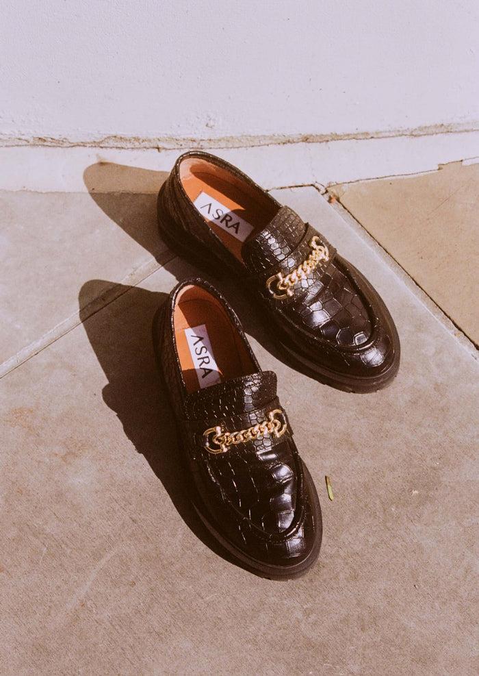 asra Francine Black Croc Loafer