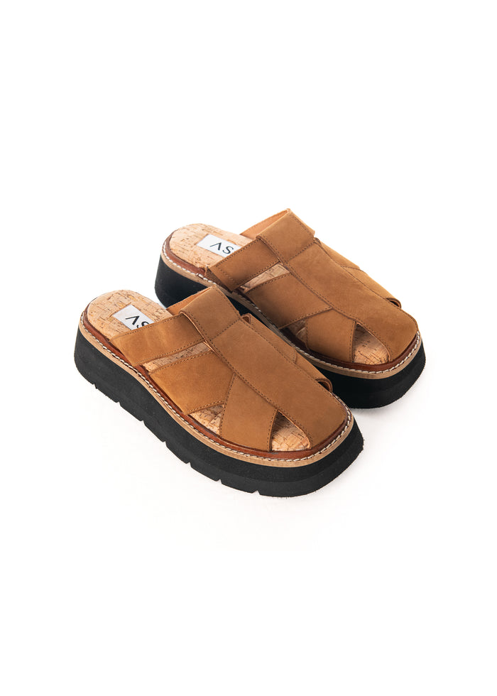 Asra Mace - Tan Leather Backless Sandal