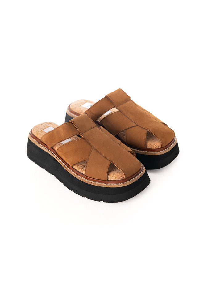 Asra Mace - Tan Leather Backless Sandal