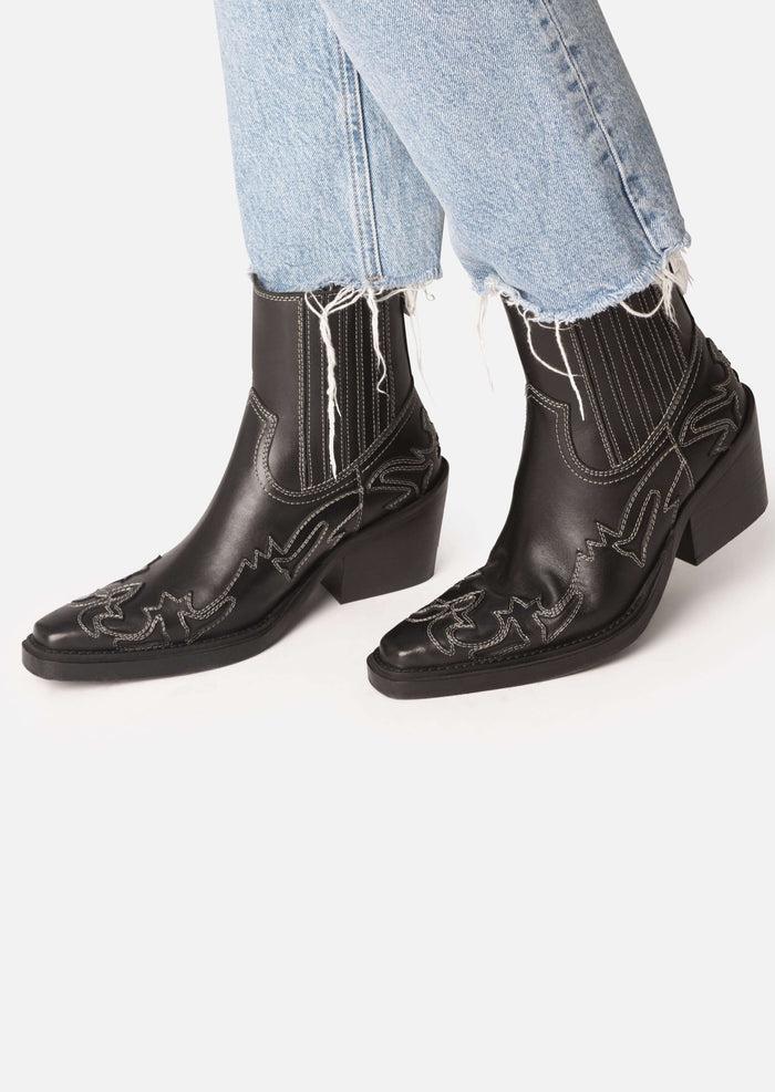 asra Marvelo Black Western Ankle Boot
