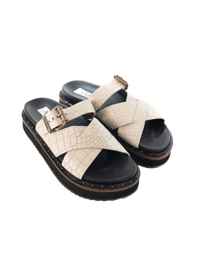 Asra Megan - Rice Croc Leather Chunky Sandal
