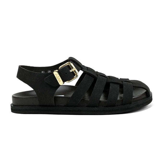 Asra NALA - Black Leather Fishermans Sandal