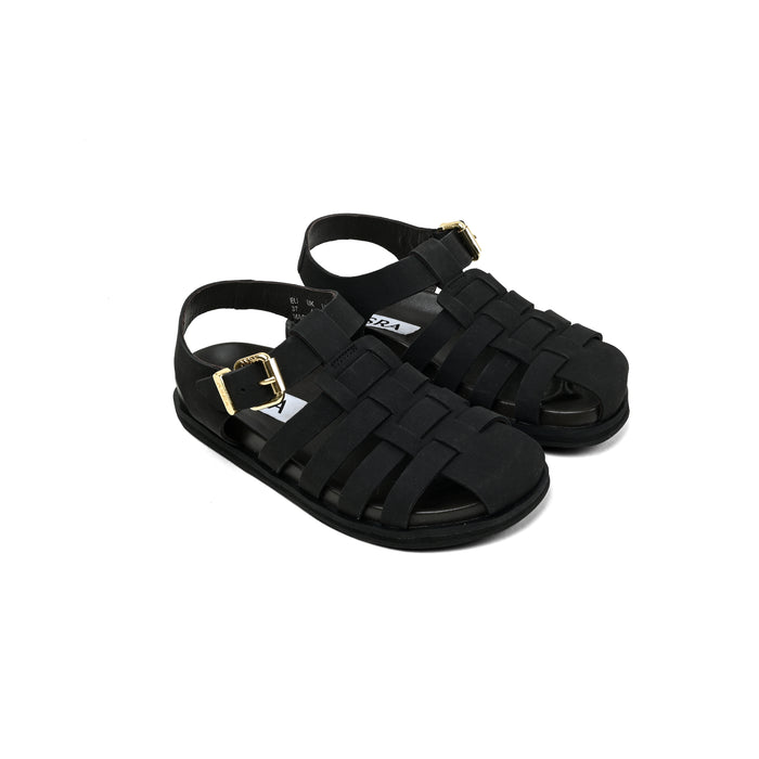 asra NALA - Black Leather Fishermans Sandal