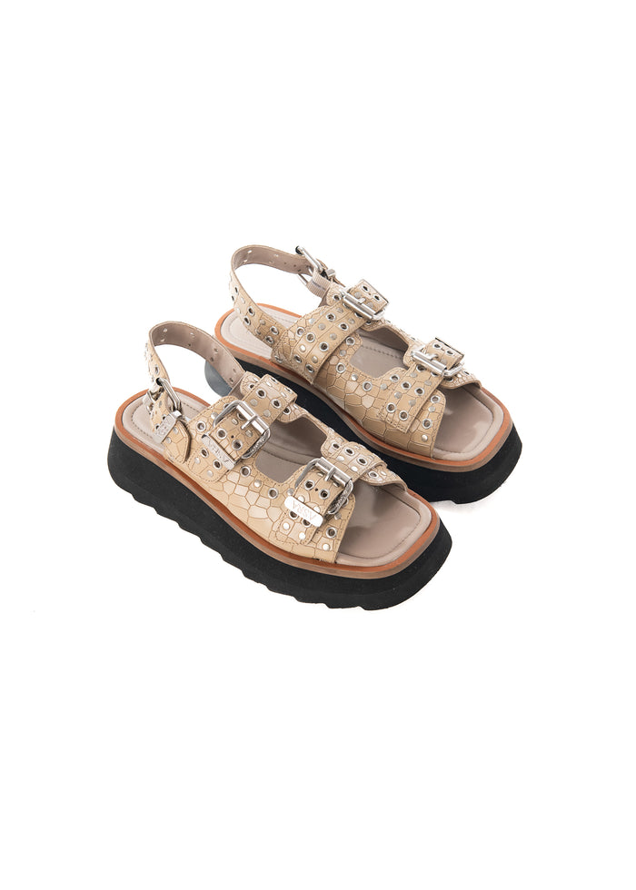 Asra Sabre - Latte Croc Leather Chunky Sandal