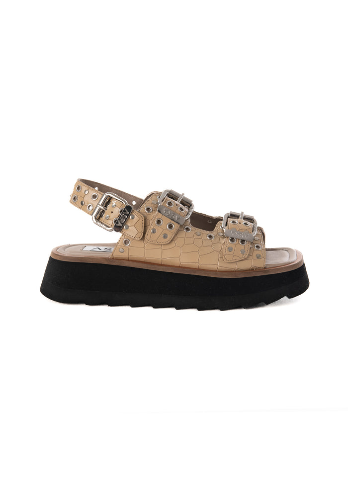 asra Sabre - Latte Croc Leather Chunky Sandal