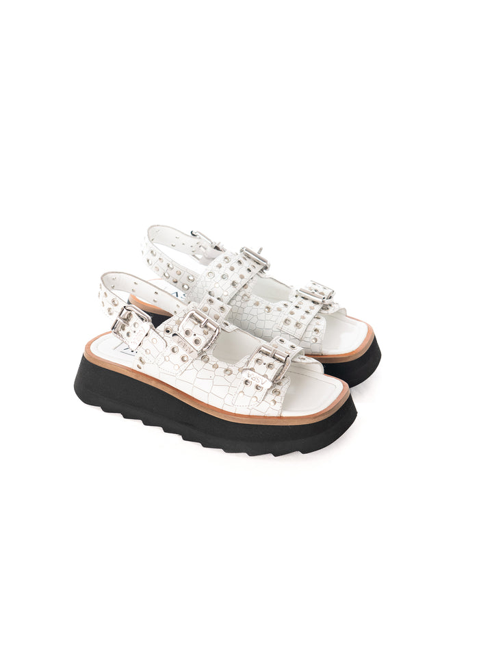 Asra Sabre - White Croc Leather Chunky Sandal
