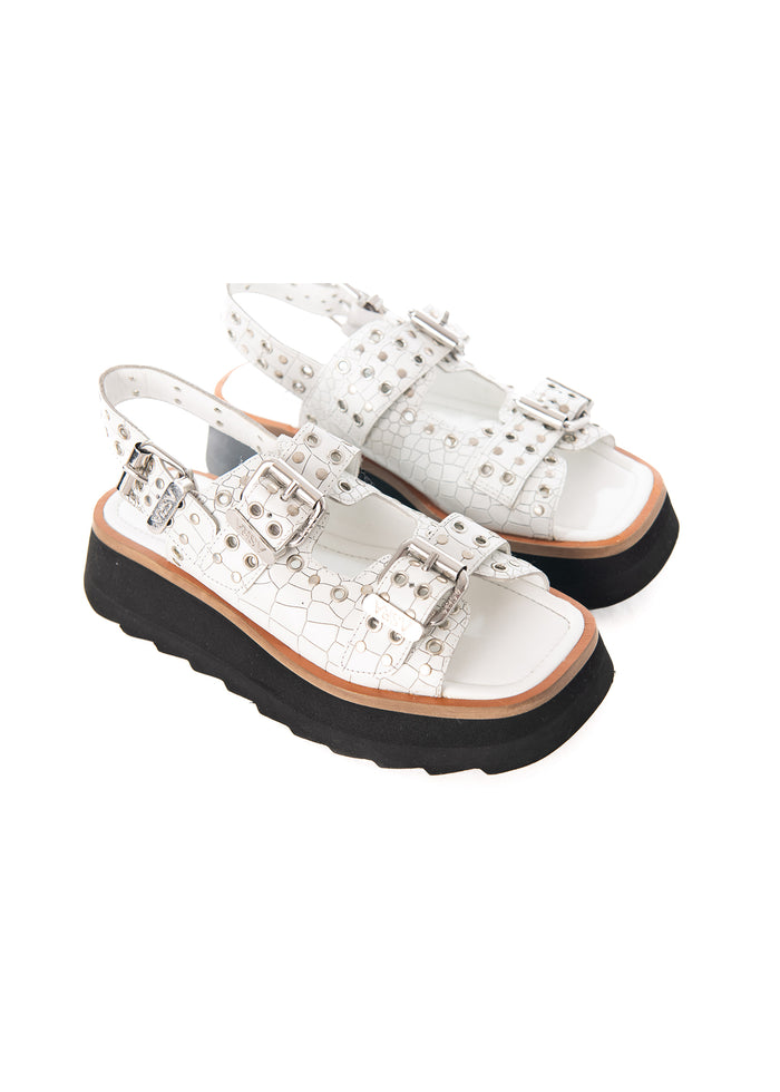Asra Sabre - White Croc Leather Chunky Sandal