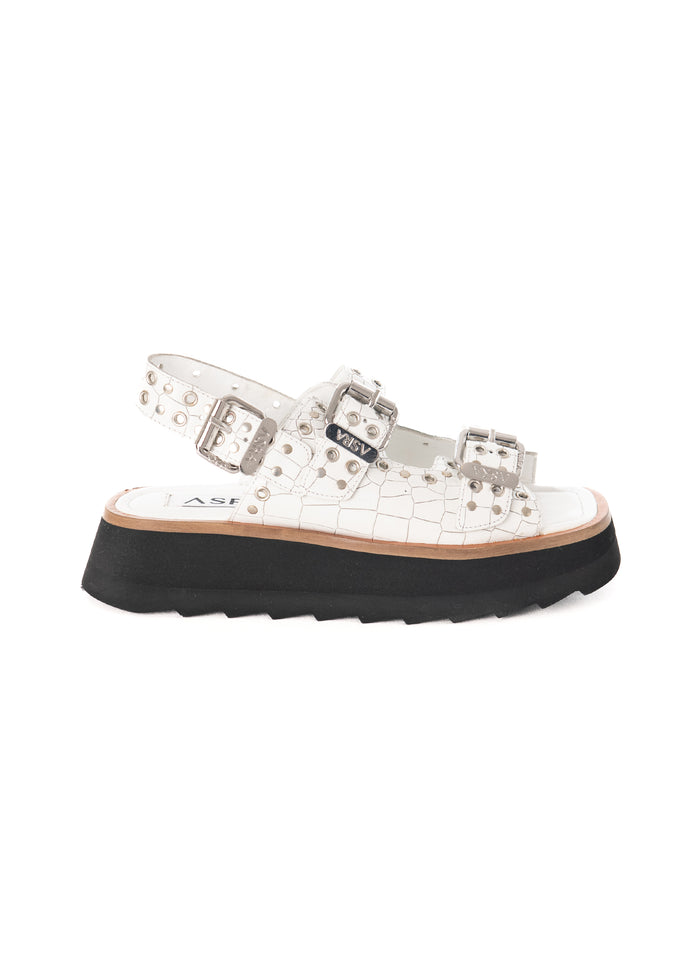 asra Sabre - White Croc Leather Chunky Sandal