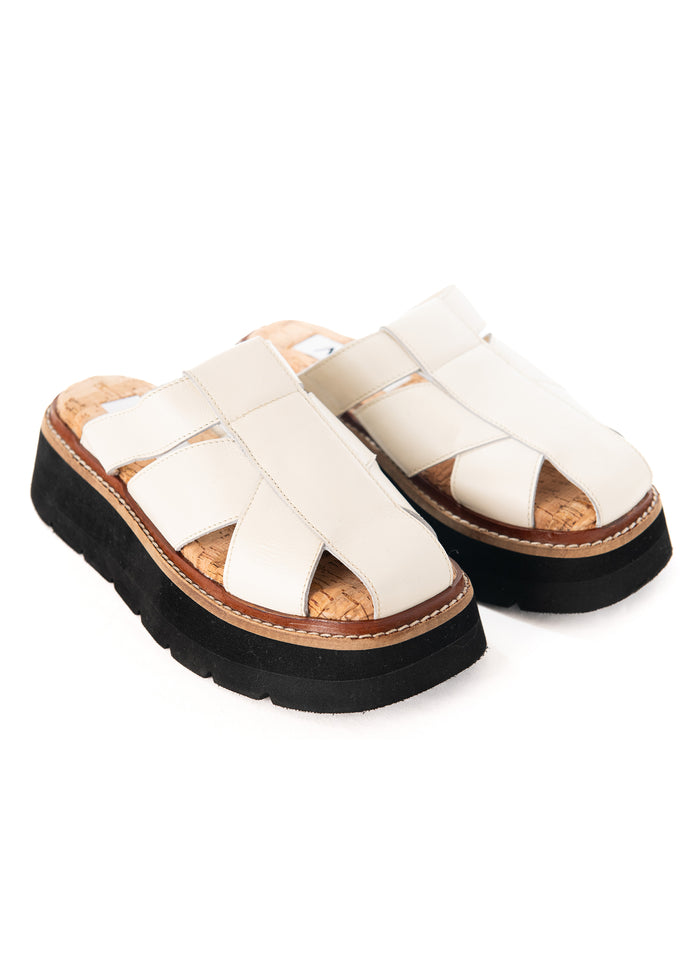 Asra Mace - Coconut White Leather Backless Chunky Sandal