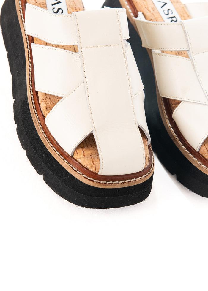 Asra Mace - Coconut White Leather Backless Chunky Sandal
