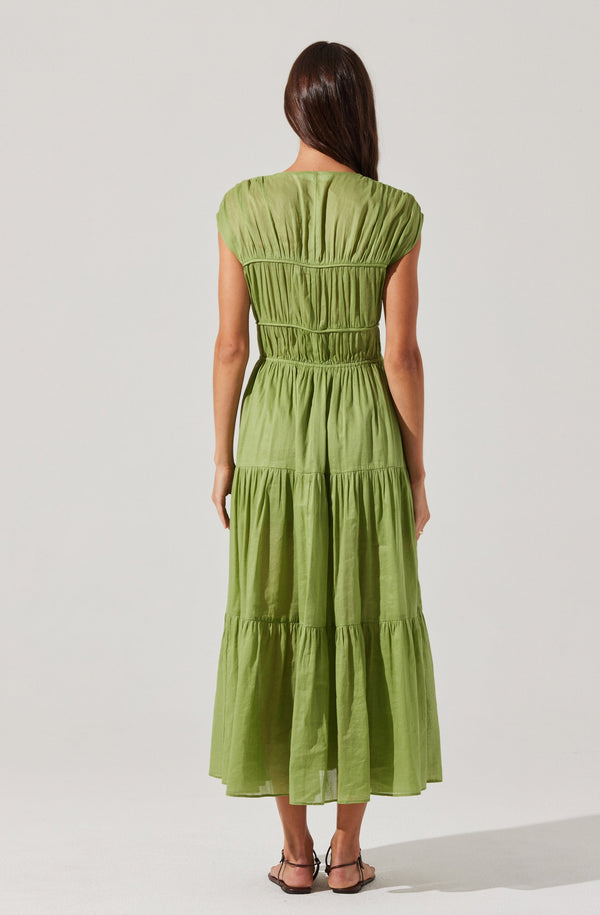 Astr The Label Alexandria Shirred Tiered Midi Dress
