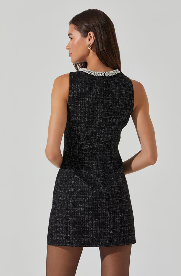 Astr The Label Althea Tweed Pearl Collar Mini Dress