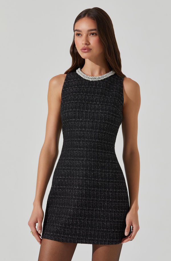 astr the label Althea Tweed Pearl Collar Mini Dress
