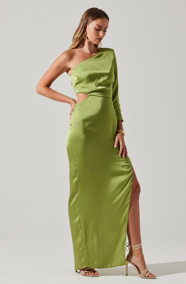 Astr The Label Amari Satin Cutout One Shoulder Maxi Dress