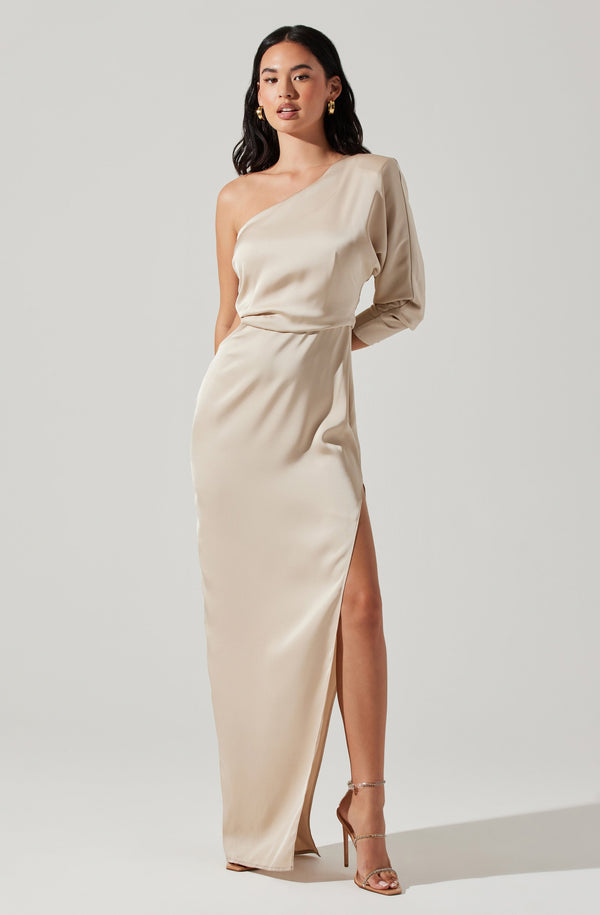 astr the label Amari Satin Cutout One Shoulder Maxi Dress