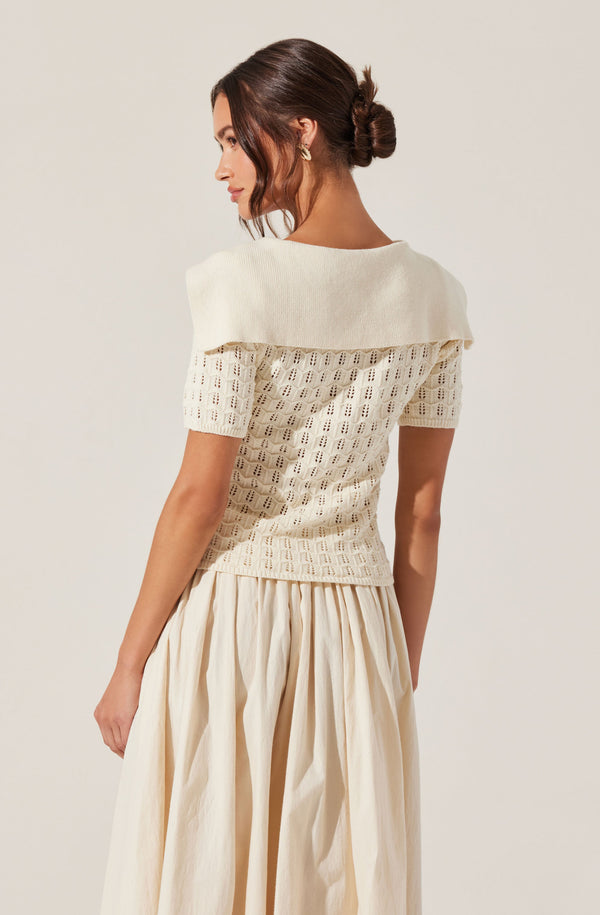 Astr The Label Analissa Pointelle Sailor Collar Cardigan