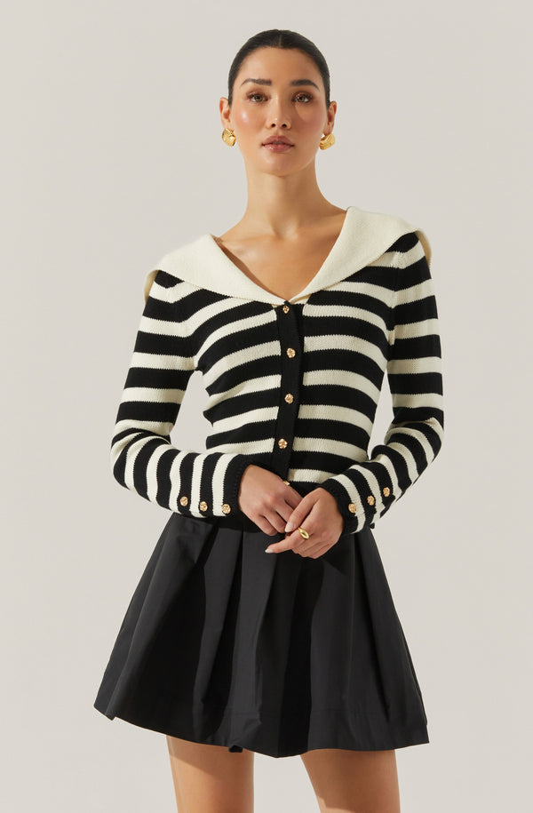 astr the label Analissa Stripe Sailor Collar Cardigan