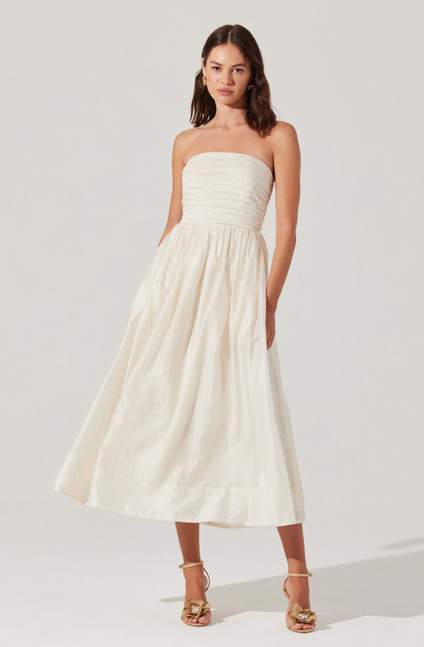 Astr The Label Aneesha Strapless Pleated Midi Dress
