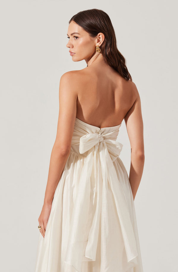 Astr The Label Aneesha Strapless Pleated Midi Dress