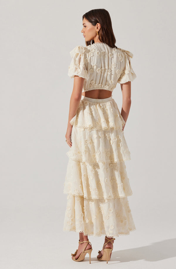 Astr The Label Arianell Embroidered Floral Tiered Dress