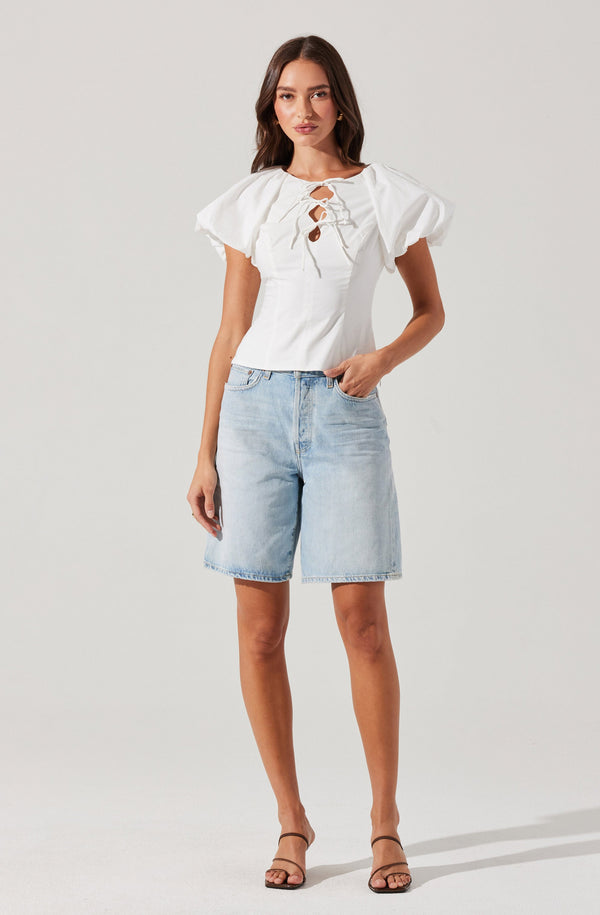 Astr The Label Aine Poplin Puff Sleeve Top