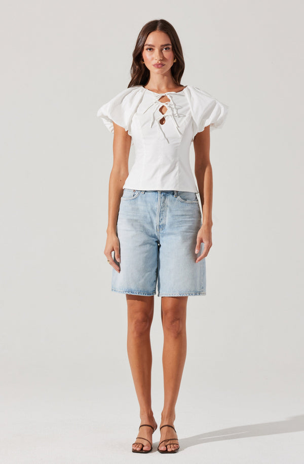 Astr The Label Aine Poplin Puff Sleeve Top