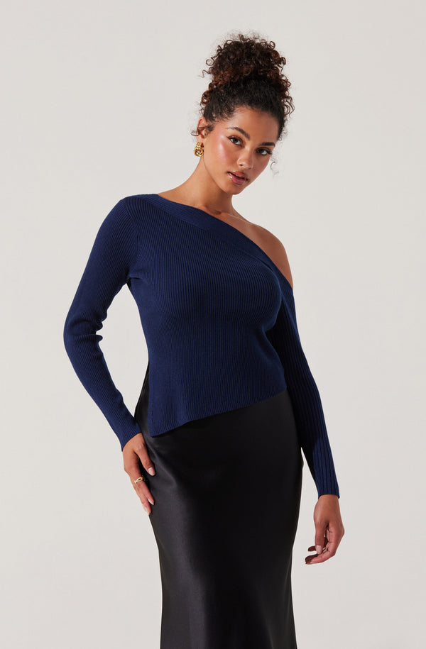 Astr The Label Aldari Off Shoulder Ribbed Sweater
