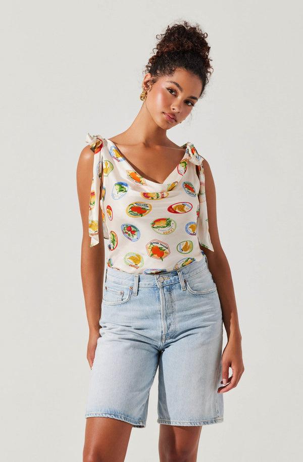 Astr The Label Allexina Satin Tie-Shoulder Top