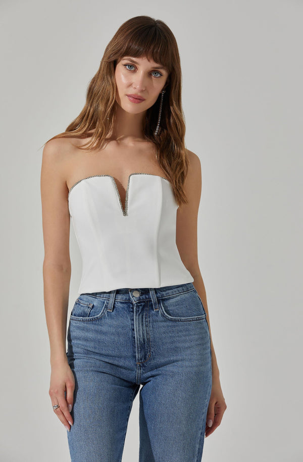 astr the label Amell Strapless Rhinestone Trim Top